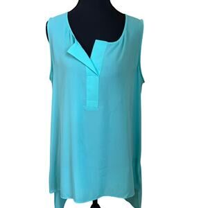 Worthington Womens Sleeveless Blouse L Aqua Sheer Popover Office Wear for Work